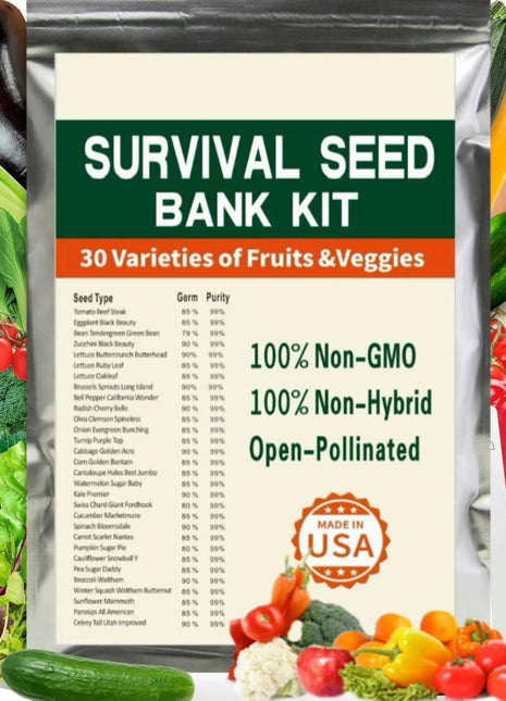 Open Seed Vault 30,000 Non-GMO Heirloom Vegetable Seeds - 30 Variety Pack for Gardening, Survival Gear, and Seed Vault Emergency Supplies Kit